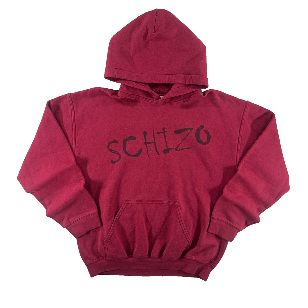 Gildan Hoodie Mens Medium Red Heavy Blend Schizo Graphic Fleece Pullover